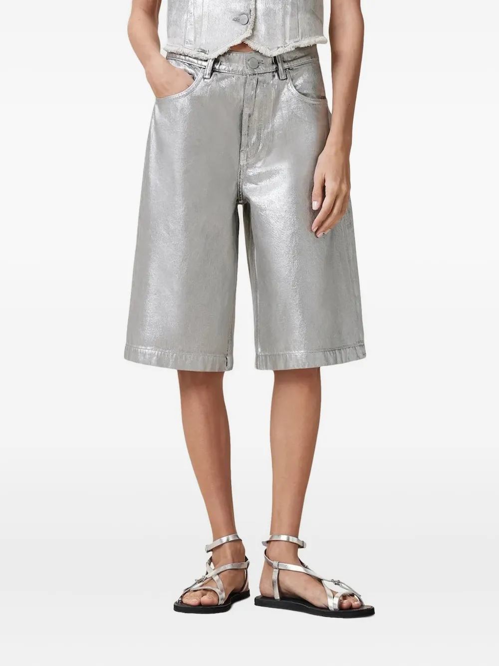 

Шорты с металлическим эффектом AllSaints, серебряный