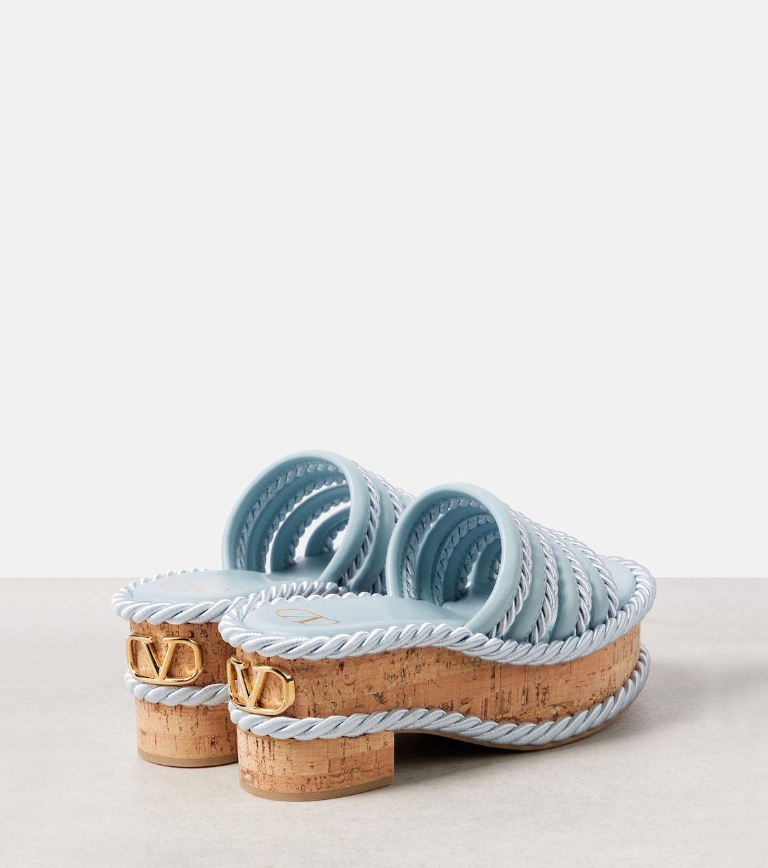 Кожаные мюли на платформе VLogo Summerblocks Valentino Garavani, Blu Porcellana — фото 3