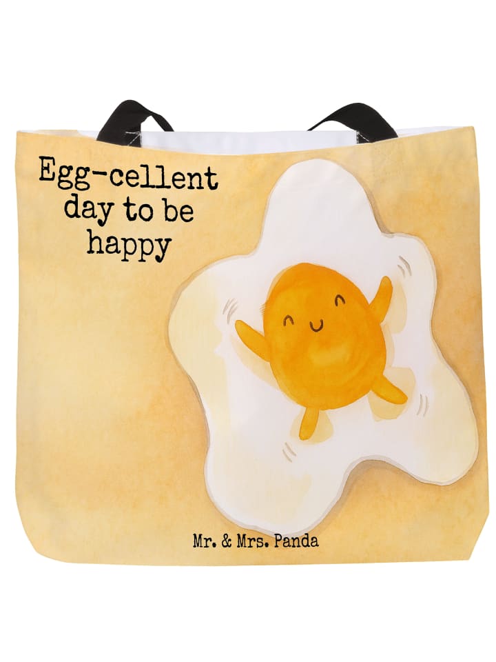 

Сумка-шоппер с рисунком жареного яйца и надписью белого цвета Mr. & Mrs. Panda