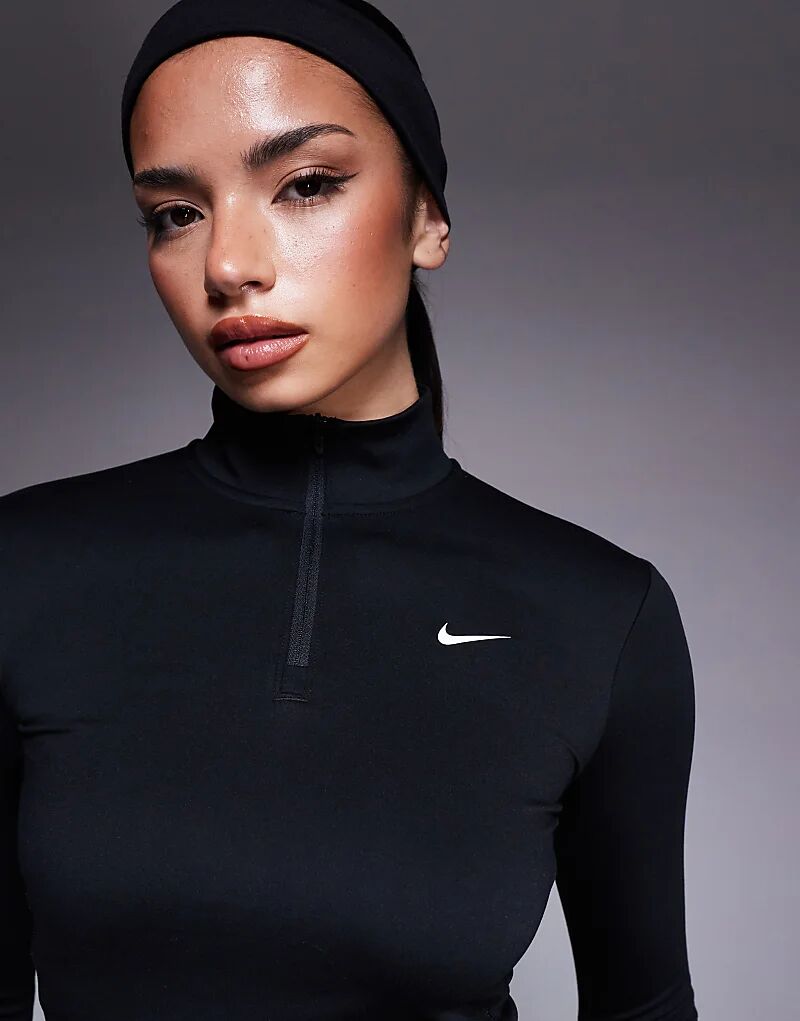 Облегающий лонгслив с длинными рукавами и застежкой-молнией Nike One Training черного цвета — фото 4