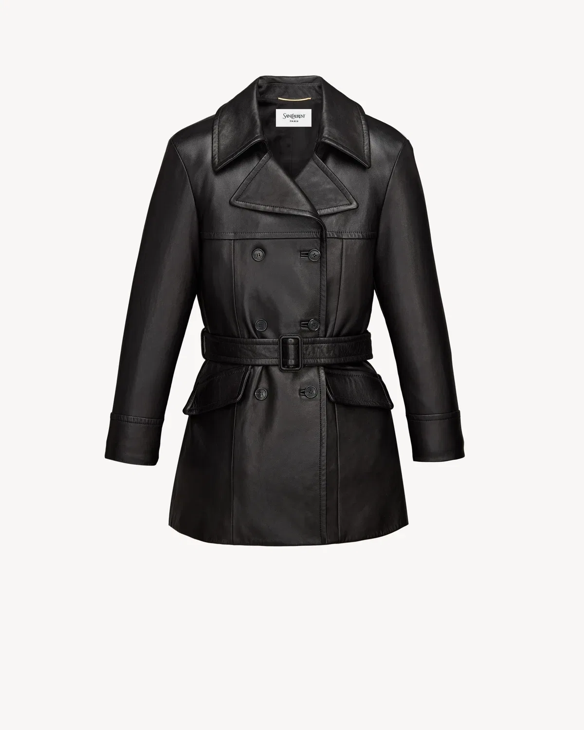 Пальто из овечьей кожи с поясом SAINT LAURENT, черный