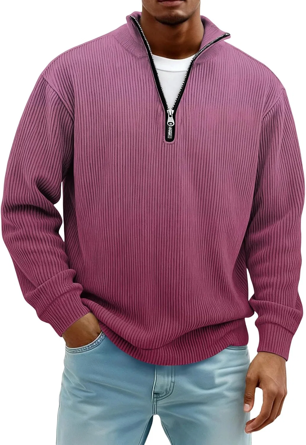 Мужская футболка с длинным рукавом хенли Regular Fit Generic, Hot Pink