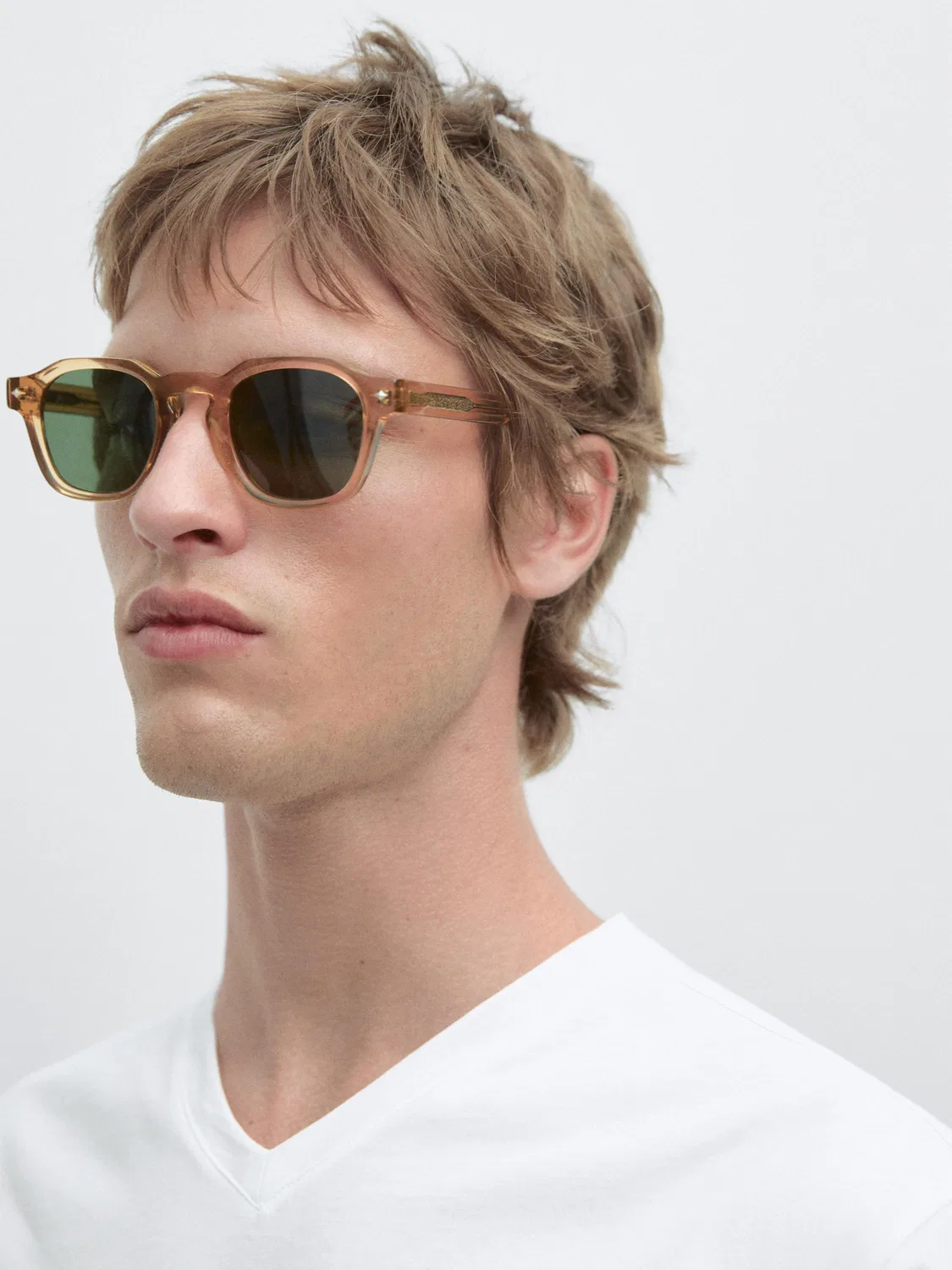 Футболка с V-образным вырезом из 100% хлопка Massimo Dutti, белый — фото 4