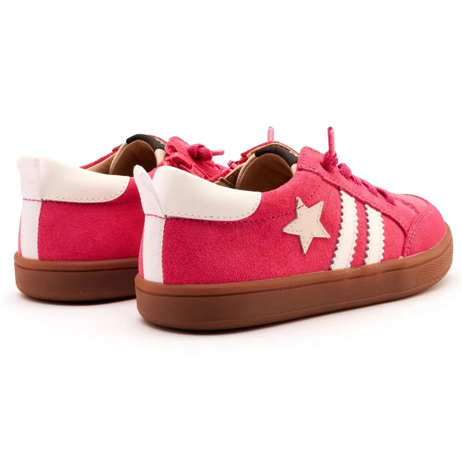 Детские кроссовки для девочек кожаные с эластичными шнурками Wos Runner Old Soles, Hot Pink — фото 3