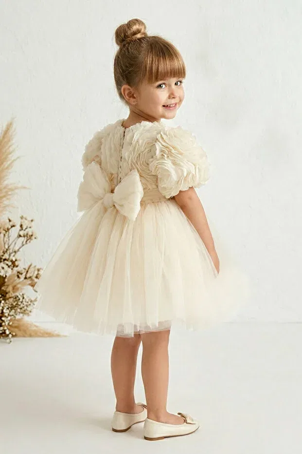 Детское платье для девочек с принтом Rose Detailed Baby Animals, Nude Color — фото 2