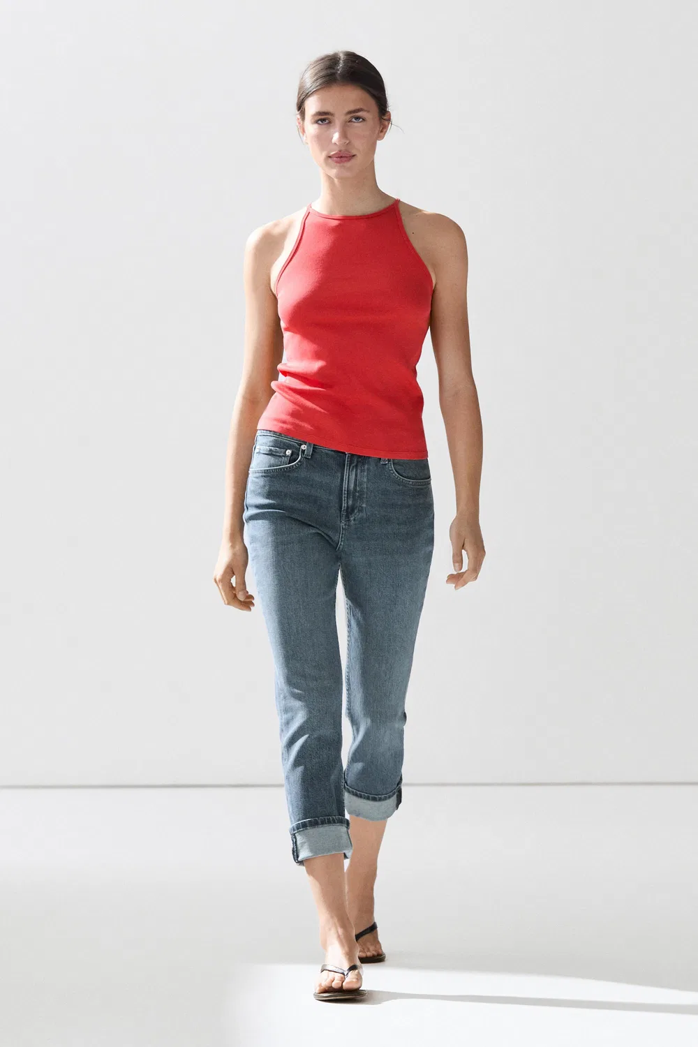 Топ Massimo Dutti Cotton Blend Halter, коралловый