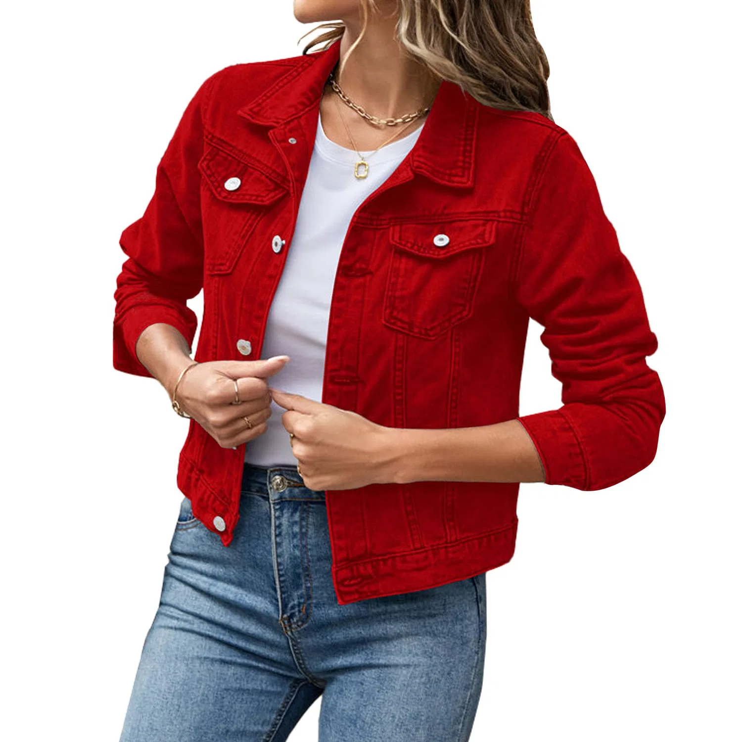 Женская джинсовая куртка с длинным рукавом, стрейч, Slim Fit, Rosso