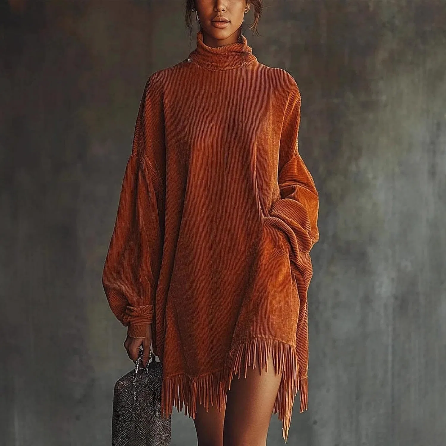 Женское платье с бахромой Corduroy Mini Dress, Orange — фото 2