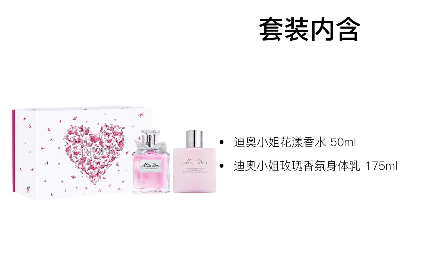 Женский набор ароматов Miss Dior Floral Perfume 50ml + Rose Fragrance Body Lotion 175ml, DIOR, Pink Butterfly Box Limited Edition — фото 2