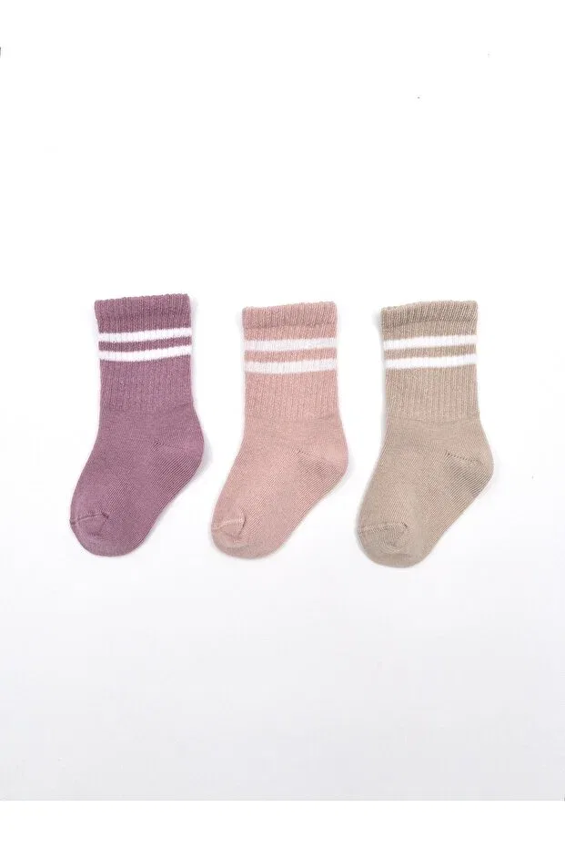 Детские носки для новорожденных хлопковые полосатые Basics Karamila, Beige — фото 3