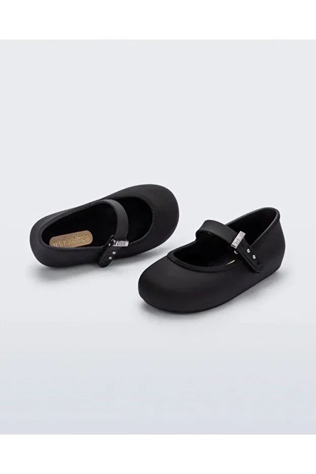 Детские балетки для девочек с коротким каблуком Mini Melissa, Black — фото 2
