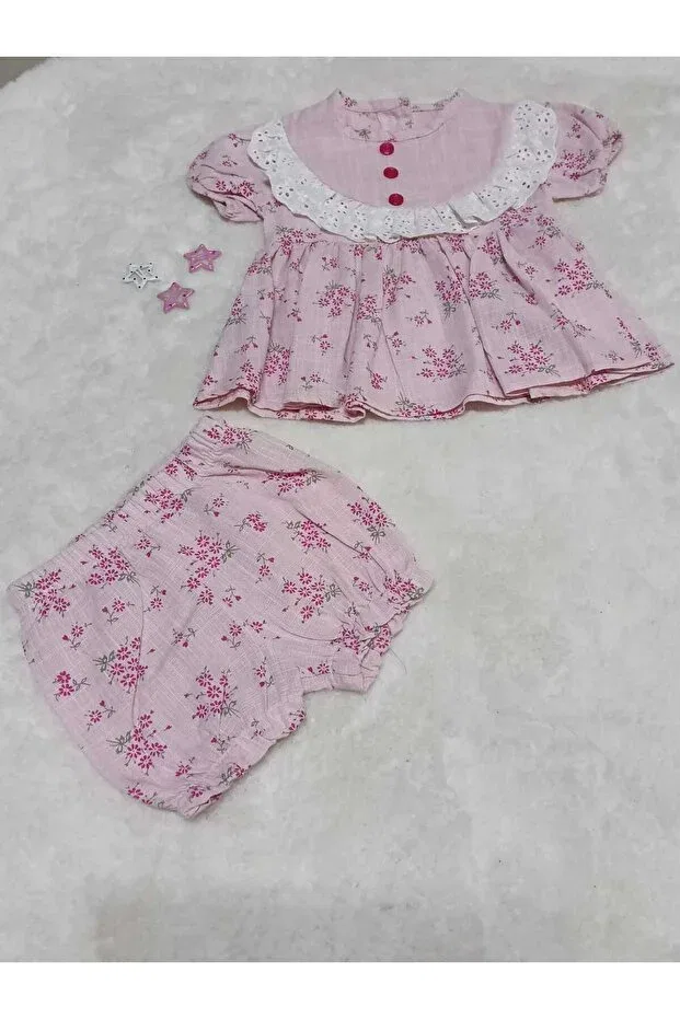 Детский комплект для девочек с цветочным принтом Bubiee Baby, Powder Pink — фото 2