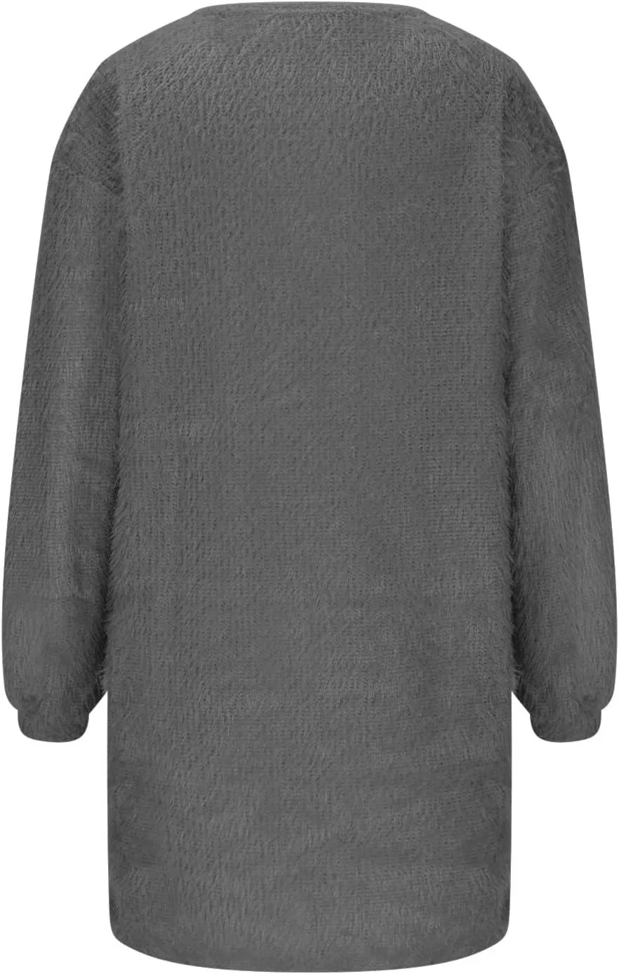 Женское свободное платье-свитер с ворсом Oversized Fuzzy Cozy Warm, Gray — фото 3