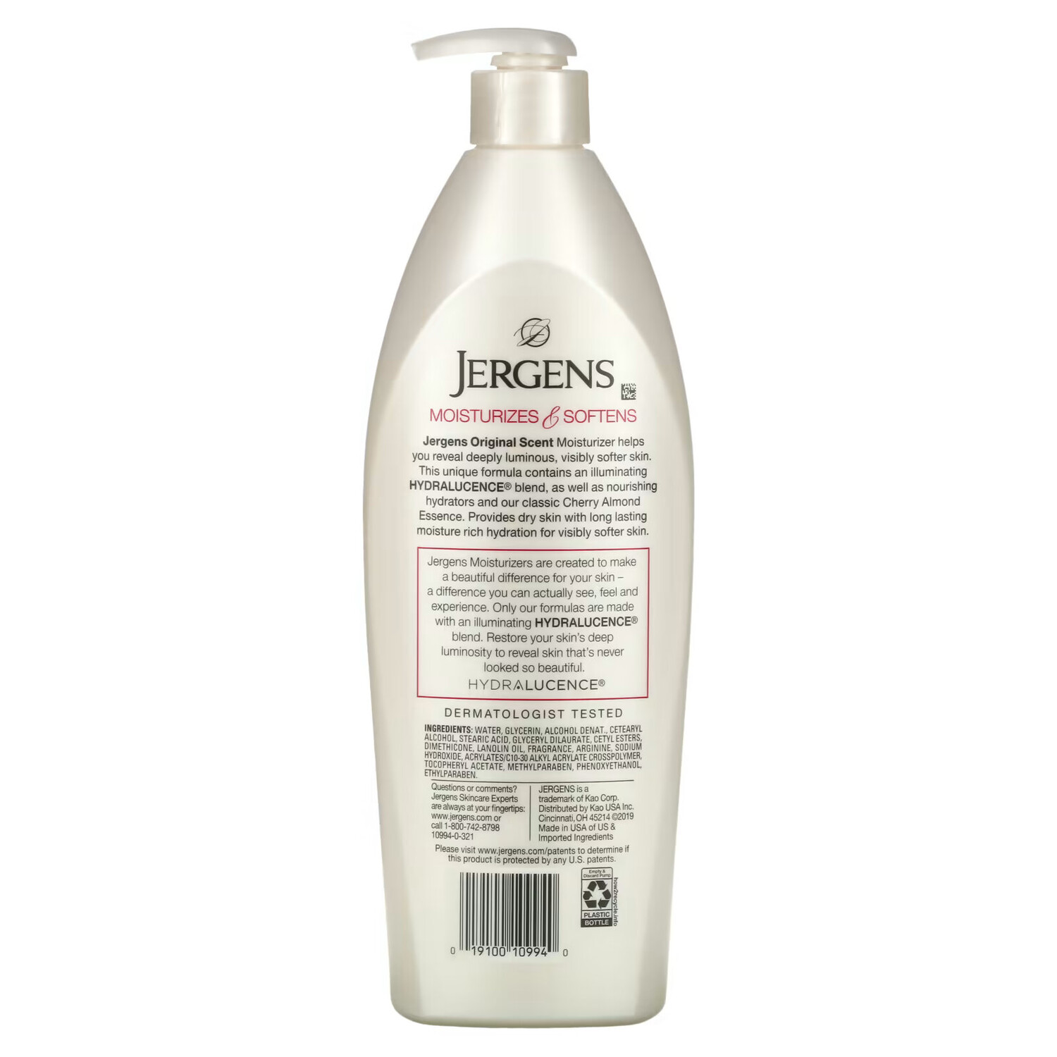 Jergens, Original Scent, увлажняющее средство для сухой кожи, вишня и миндаль, 621 мл (21 жидк. унция) — фото 3
