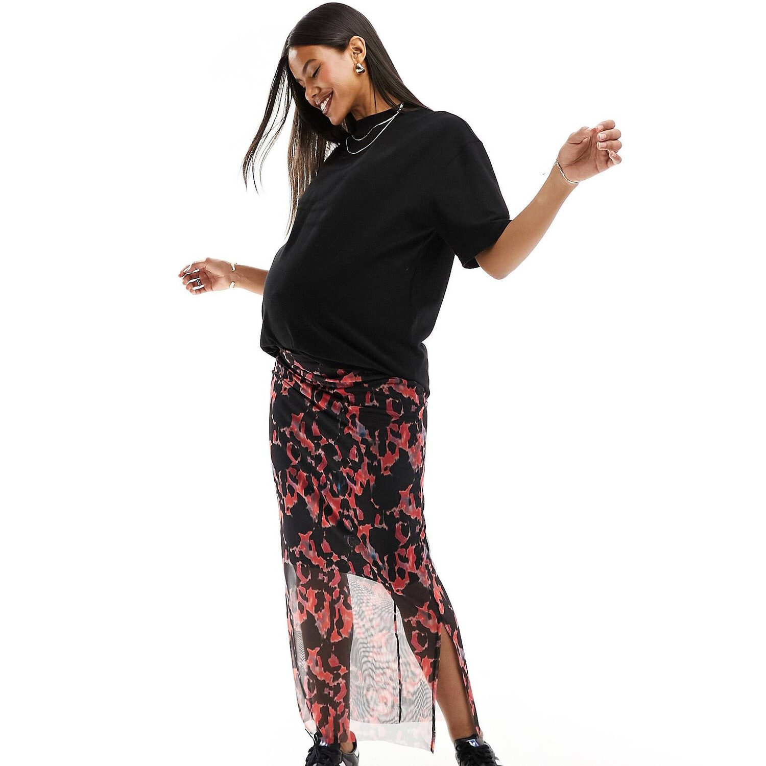 

Юбка Mamalicious Maternity Abstract Mesh Maxi, красный/мультиколор
