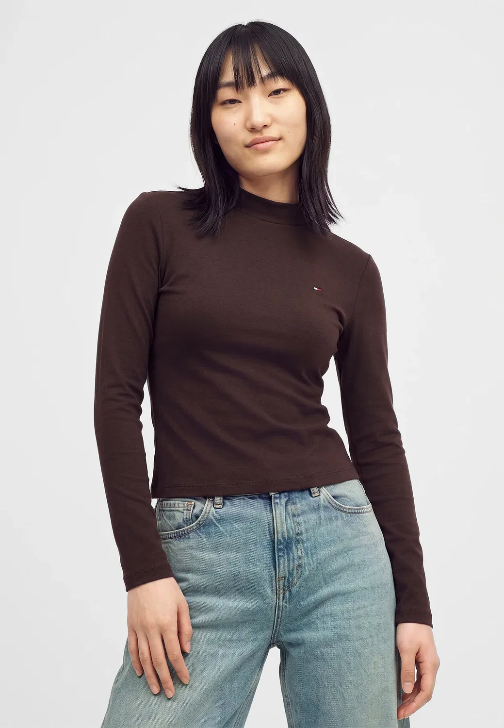 Облегающая футболка-рубашка с длинными рукавами Tommy Hilfiger, Chocolate — фото 4