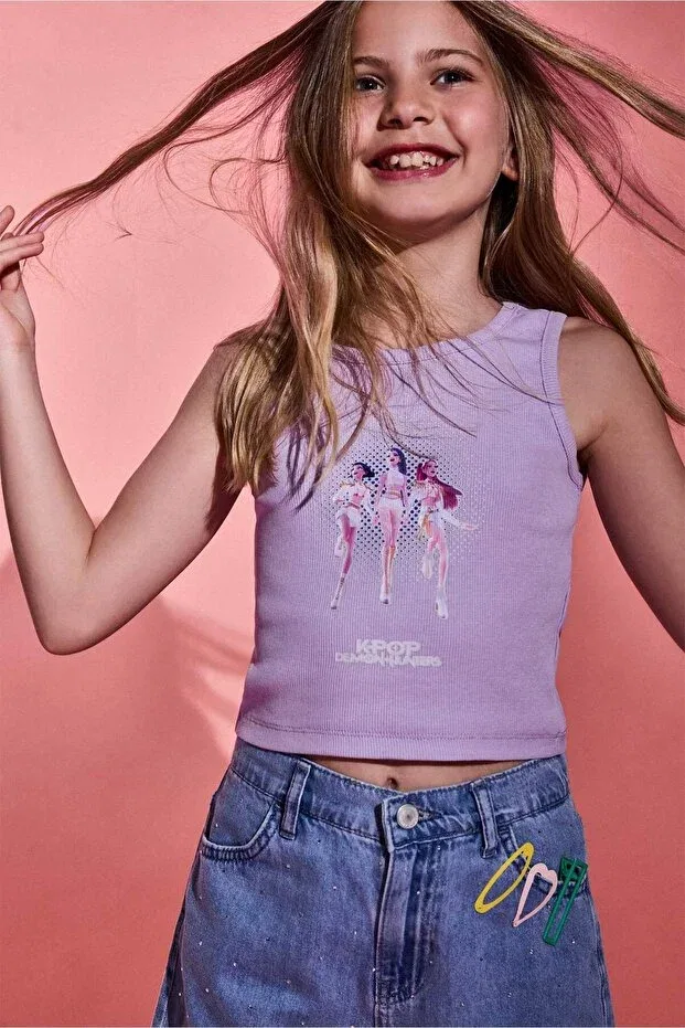 Детская майка для девочек с принтом Kpop - demon hunters crew neck lilac tank top girls' h9480a826hs Defacto, Purple-Pr249