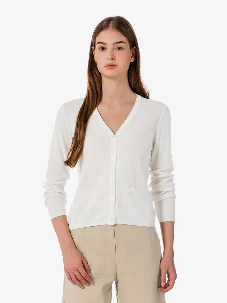 Кардиган женский LACOSTE V-образный вырез, летний, белый