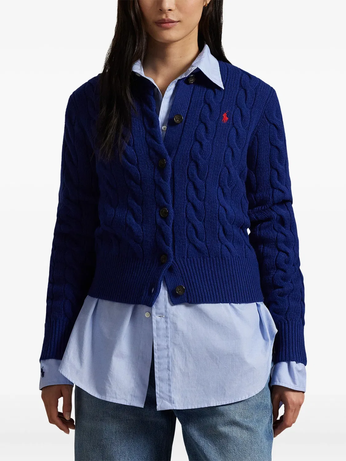 Кардиган с косами из шерсти и кашемира Polo Ralph Lauren, темно-синий — фото 4