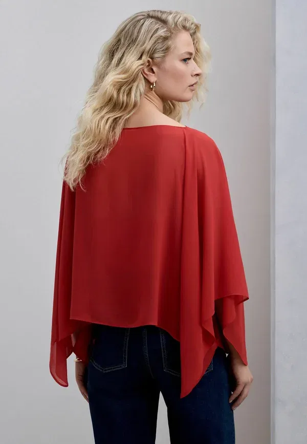 Блуза полупрозрачная Regular fit sheer layer cape sleeve top Next, red, красный — фото 4