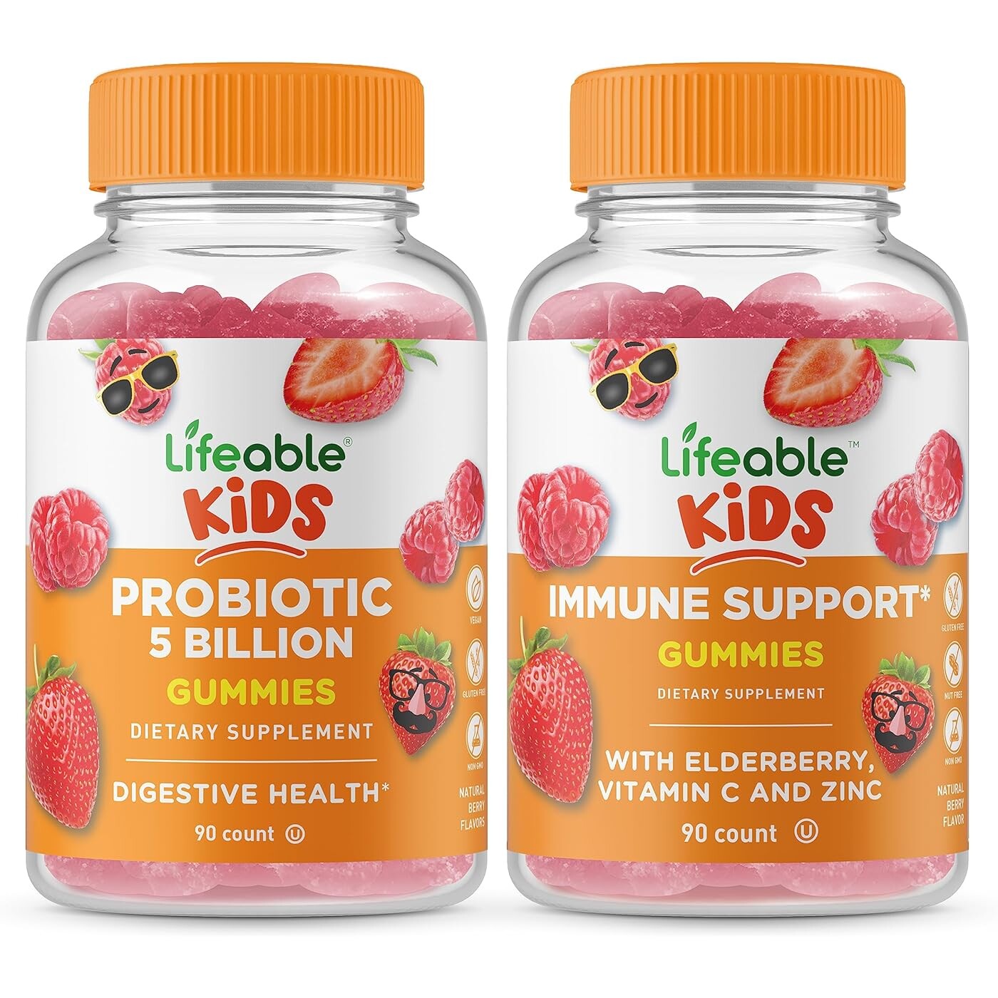 

Набор витаминов Lifeable Kids Probiotics 5 Billion + Immune Support, 2 предмета, 90 таблеток