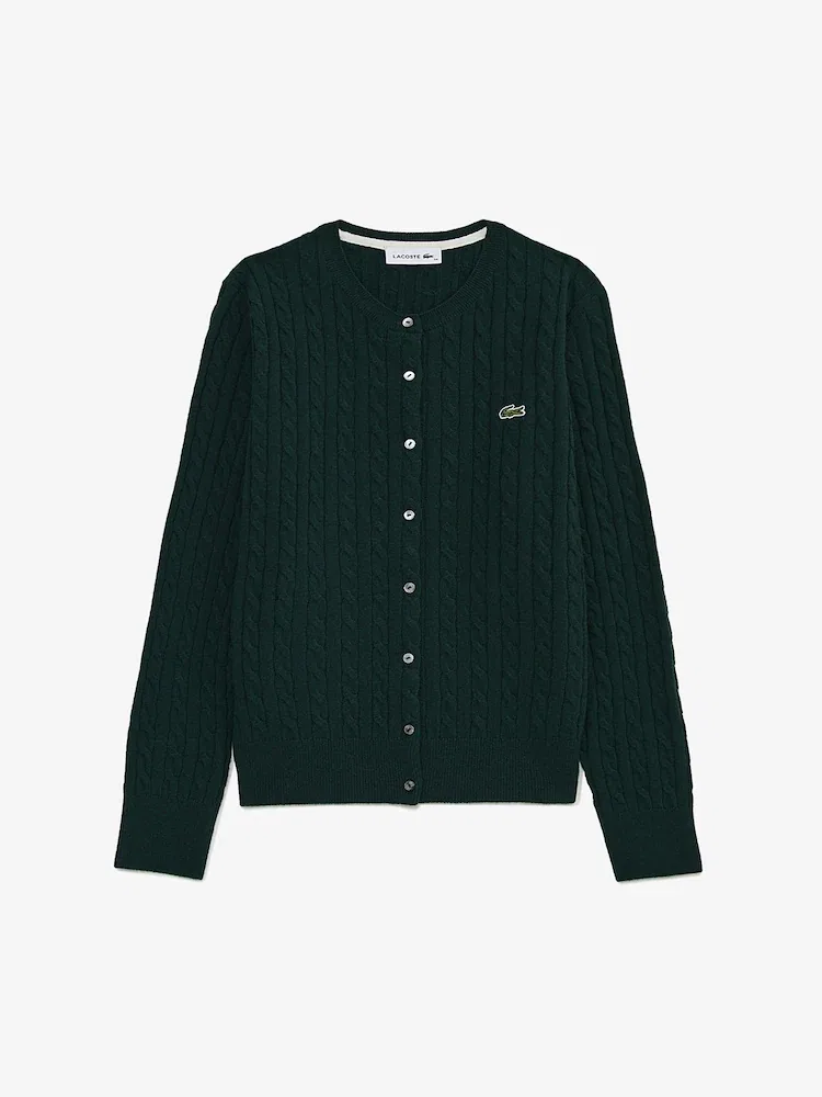 Кардиган женский LACOSTE, кабельная вязка, зеленый — фото 4