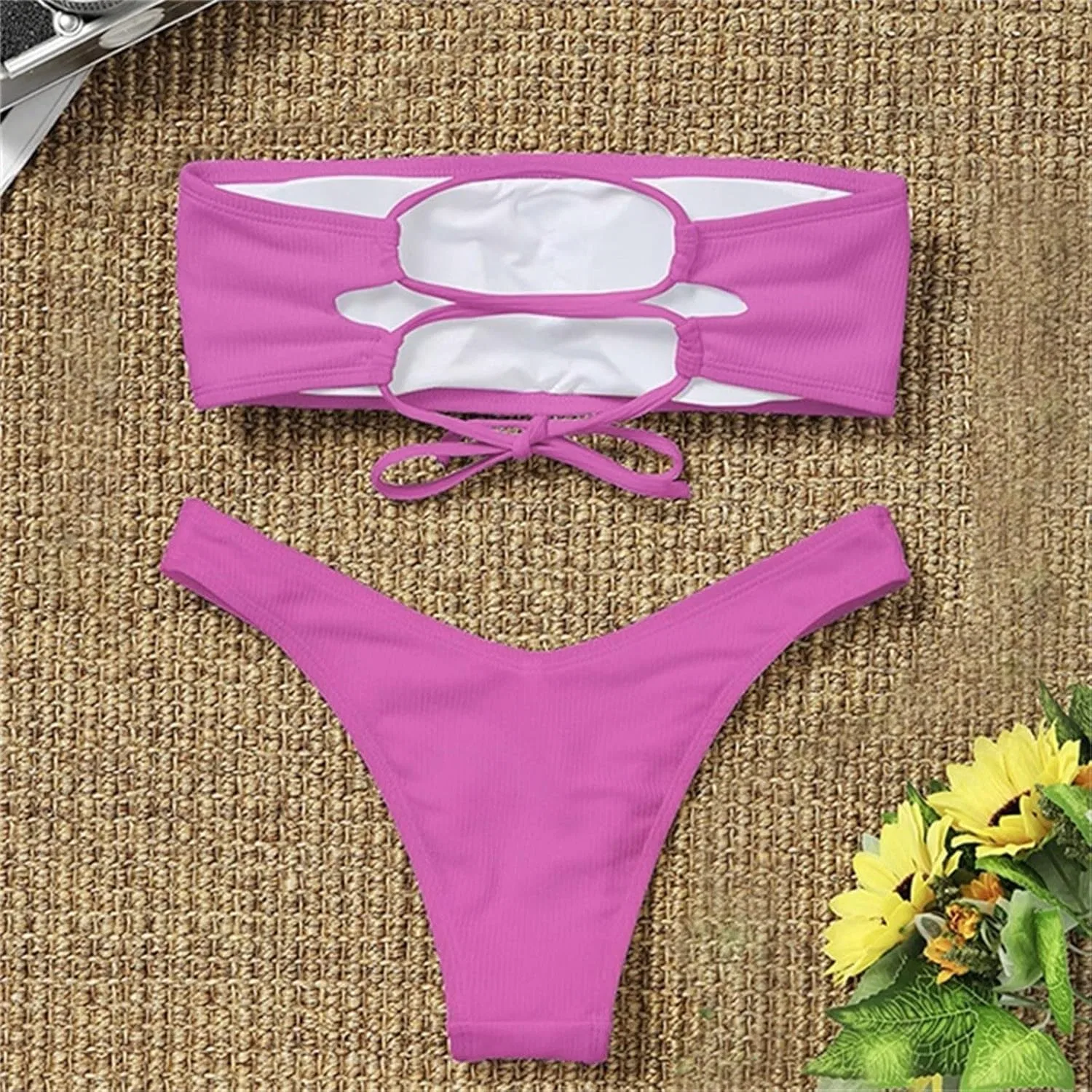 Женский двухкомпонентный купальник бандо Push Up Generic, Pink — фото 4