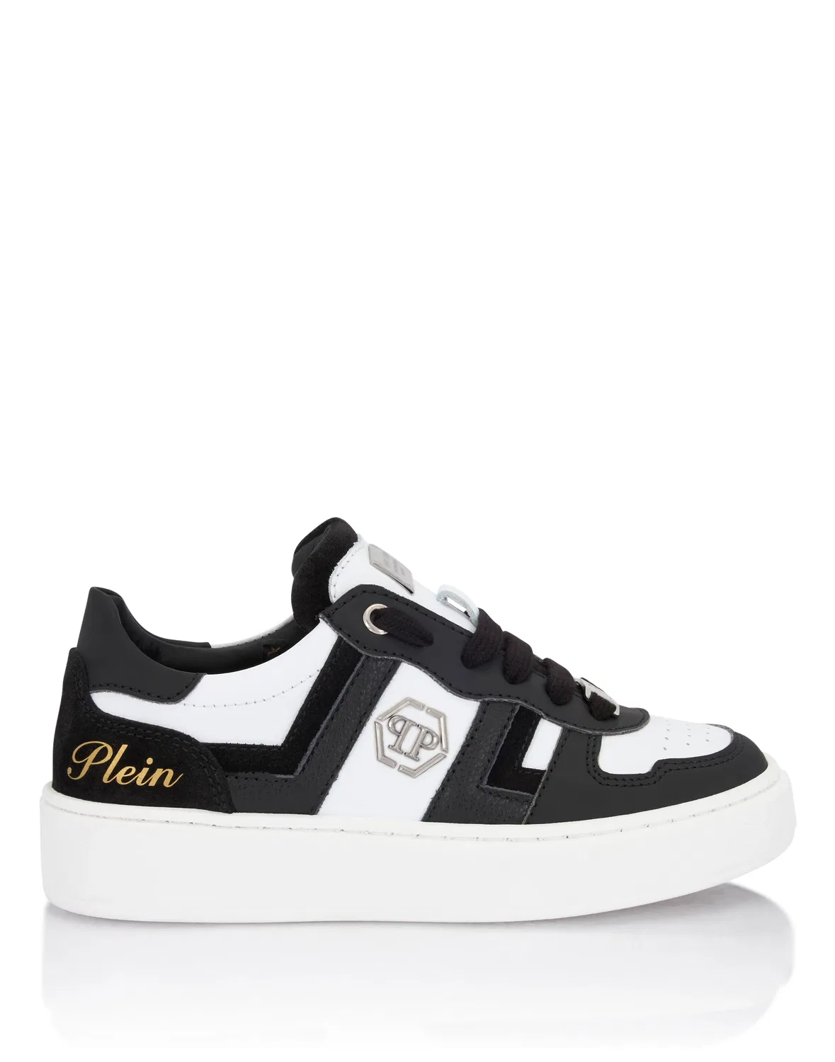 Детские кроссовки низкие с перфорацией Mix Materials Low-Top Sneakers PHILIPP PLEIN, White — фото 3