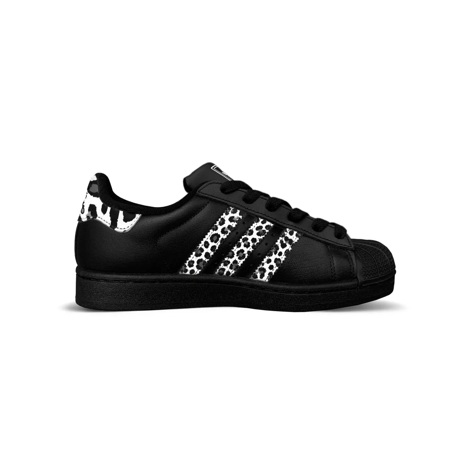 Детские кроссовки с леопардовым принтом, Adidas Originals Superstar 2, Black White Leopard Print — фото 3