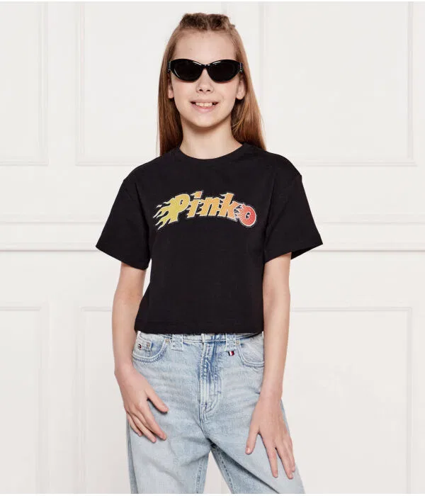 Детская футболка для девочек хлопковая Cropped Fit Pinko Up, черный