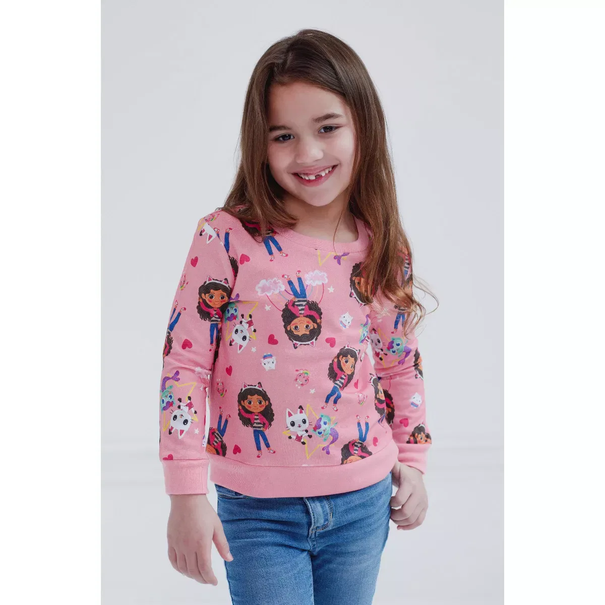 Детский свитшот для девочек с принтом Pandy Paws MerCat Cakey Cat Gabby's Dollhouse, Pink — фото 4
