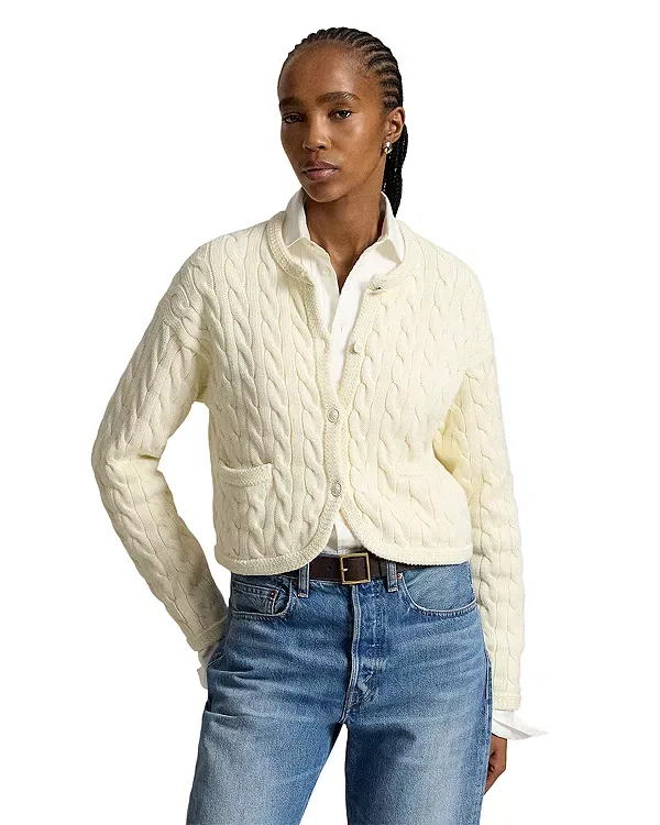 Женский кардиган из кашемировой смеси с косами Ralph Lauren, кремовый