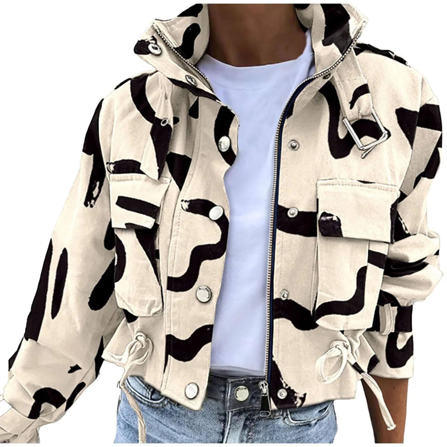 Женская куртка с длинным рукавом с принтом Reversible Down Jacket, dark khaki