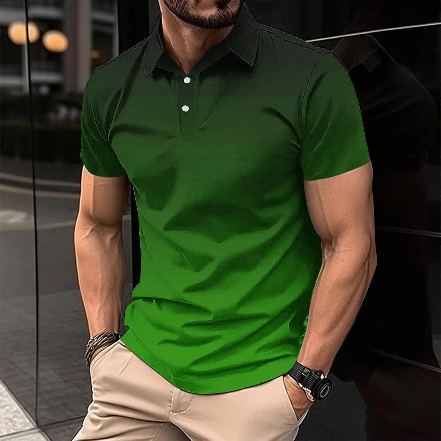 Мужская свободная футболка поло с градиентом Golf Shirts, Green — фото 2