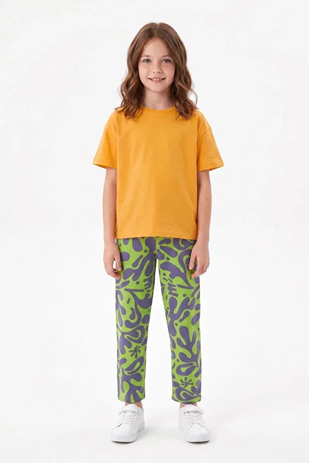 Детские брюки для девочек с принтом Fulla Moda, Neon Green — фото 2