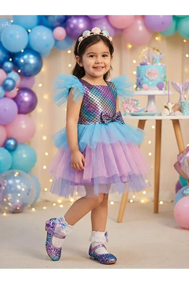 Детское платье для девочек с принтом Mermaid Stage Show Party Baby Clime, Multicolor — фото 2