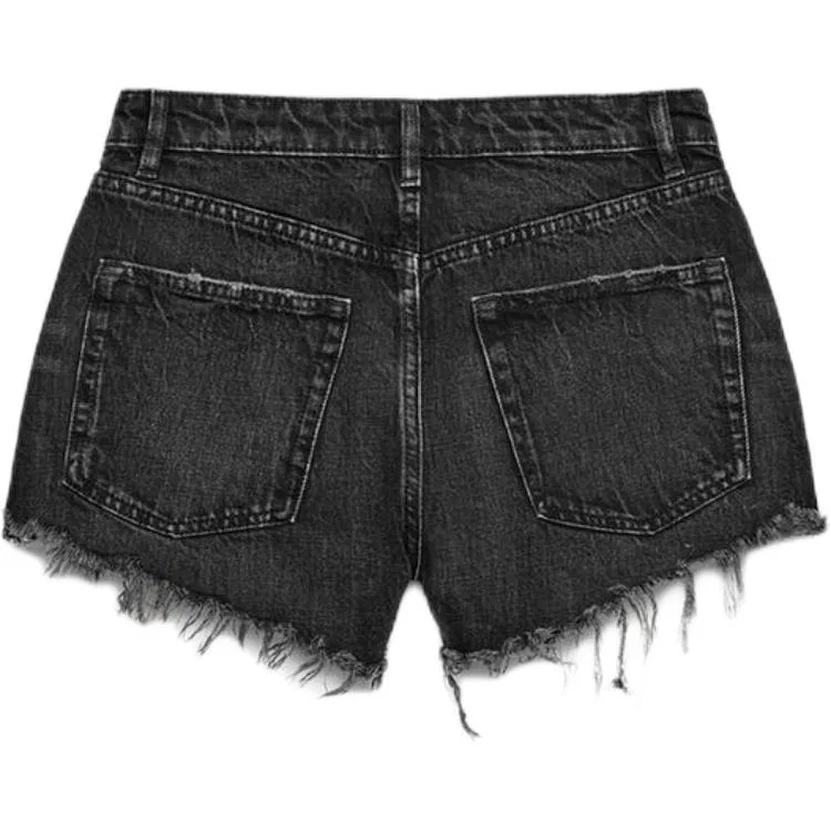 Женские джинсовые шорты прямого кроя Black ZARA, Черный — фото 3