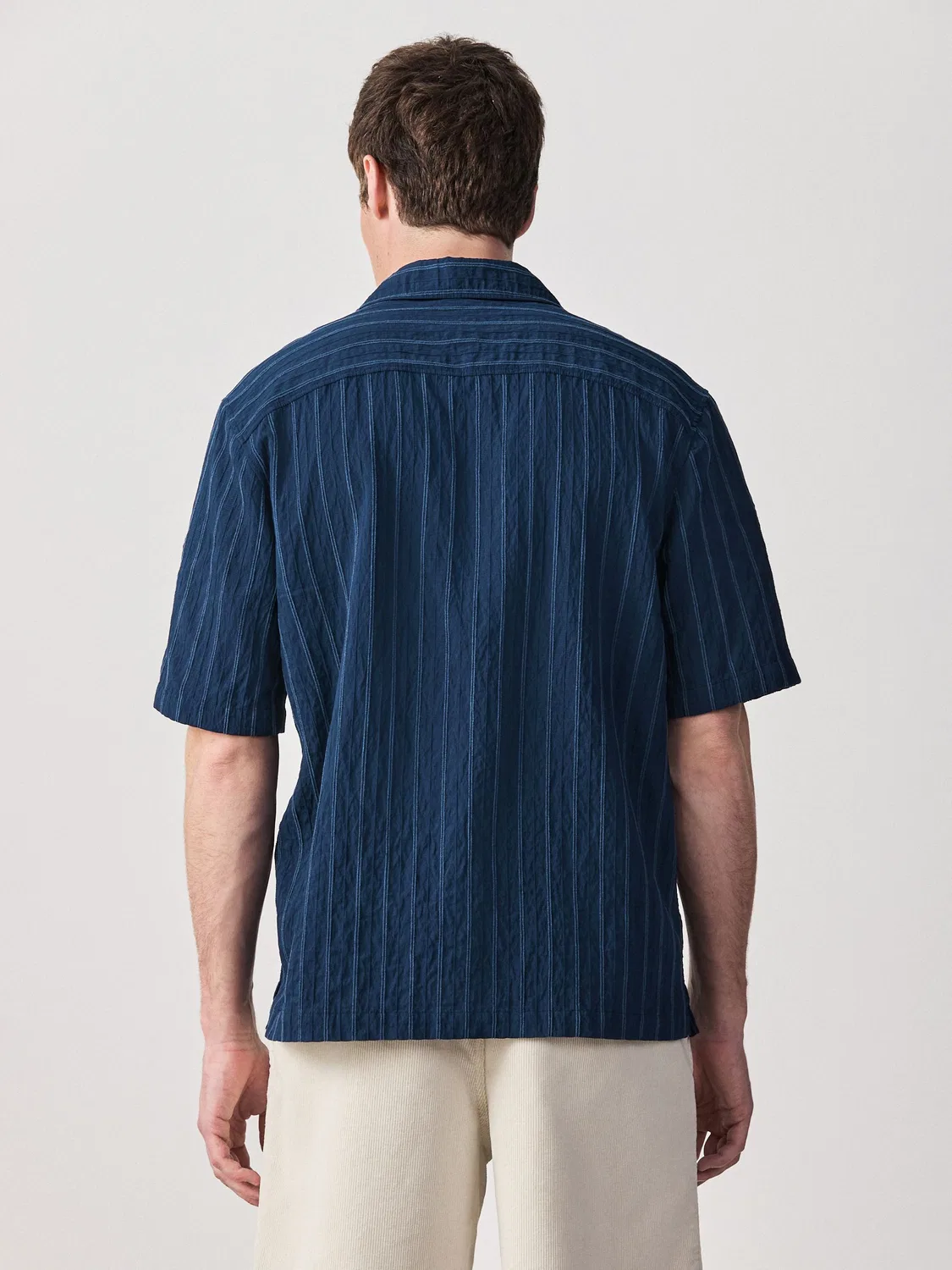 Рубашка с ревер-воротником, фактурная, Relaxed Fit Next, синяя — фото 3