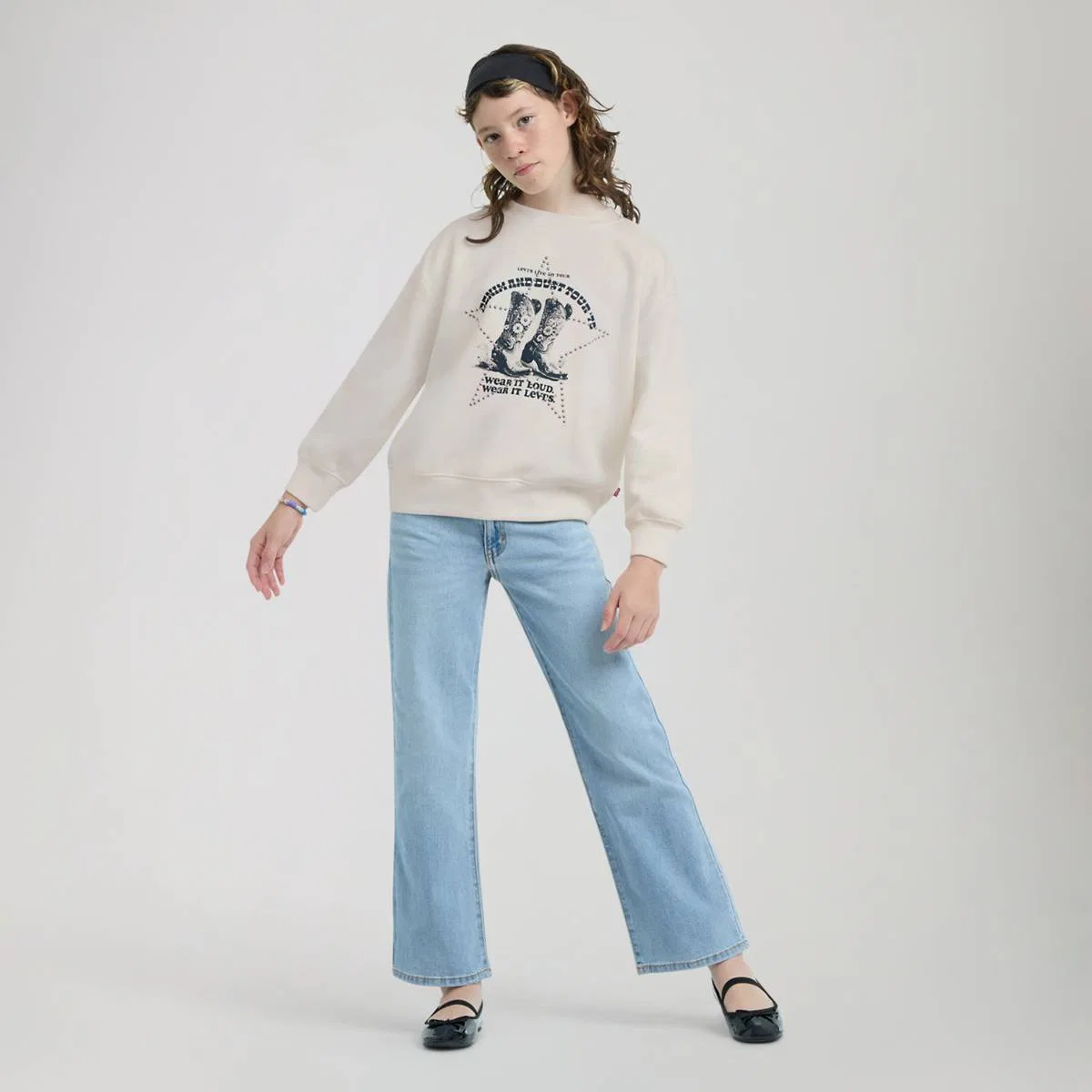 Джинсовый пуловер для девочек 7-16 лет Levi's, Egret - White