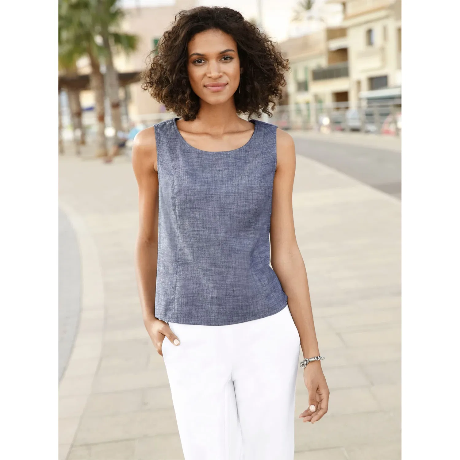 Женская блуза с широкими бретелями Casual Looks, Jeansblau