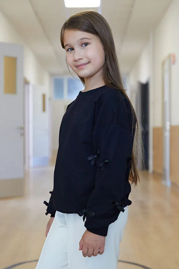 Детское худи для девочек с длинным рукавом Fulla Moda, Black — фото 3