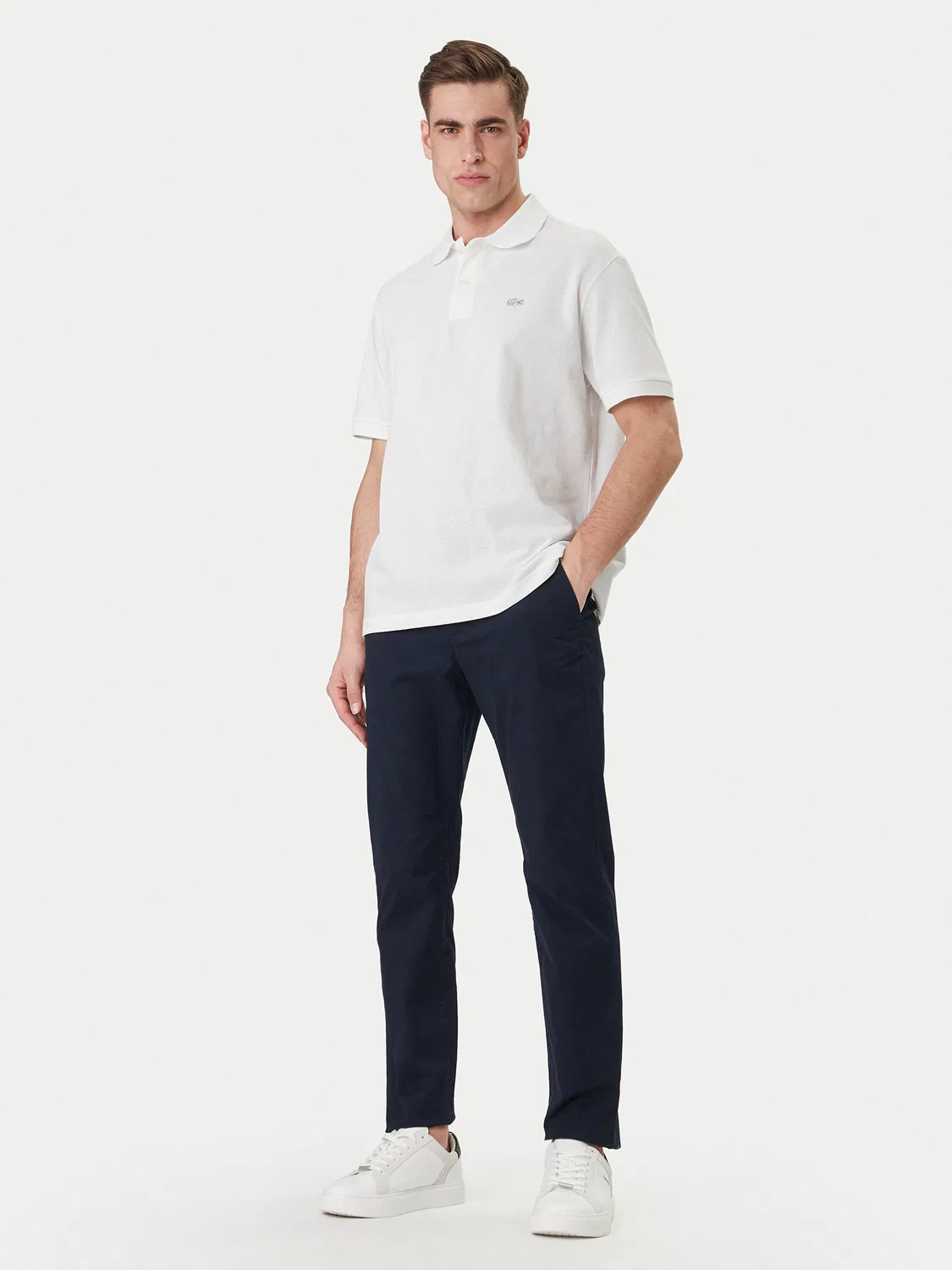 Мужское поло свободного кроя Lacoste, белый — фото 2