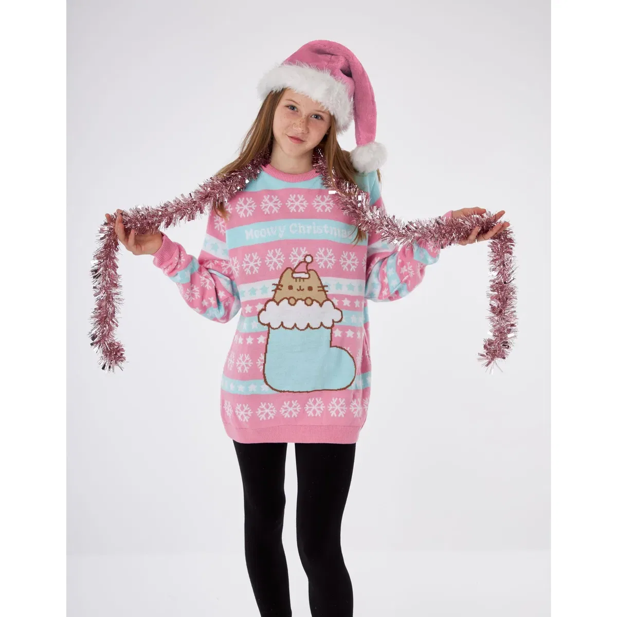 Детский рождественский джемпер с принтом Christmas Stocking Pusheen, Pink — фото 2