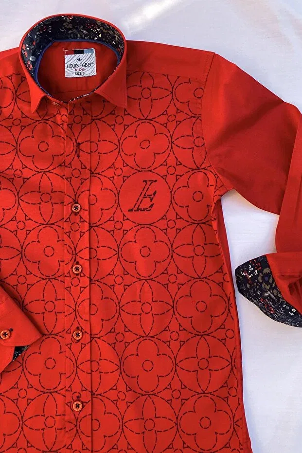 Детская рубашка для мальчиков с принтом Big Flower Printed Louis Kids, Red — фото 2