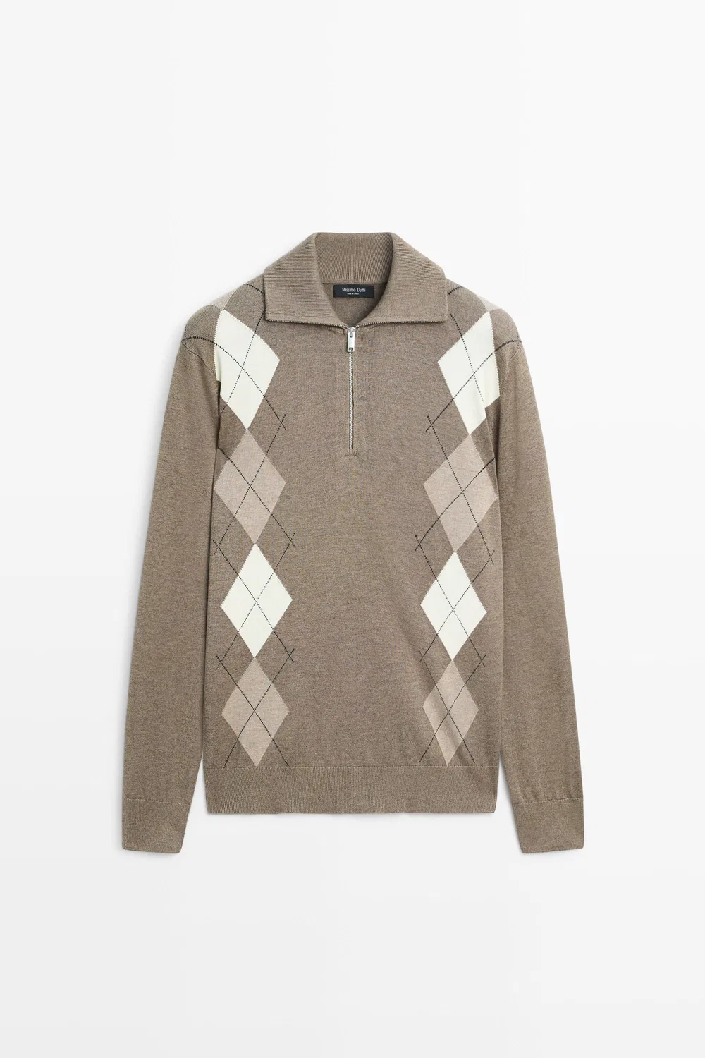 Свитер Massimo Dutti Argyle Quarter-Zip Knit, хаки — фото 2