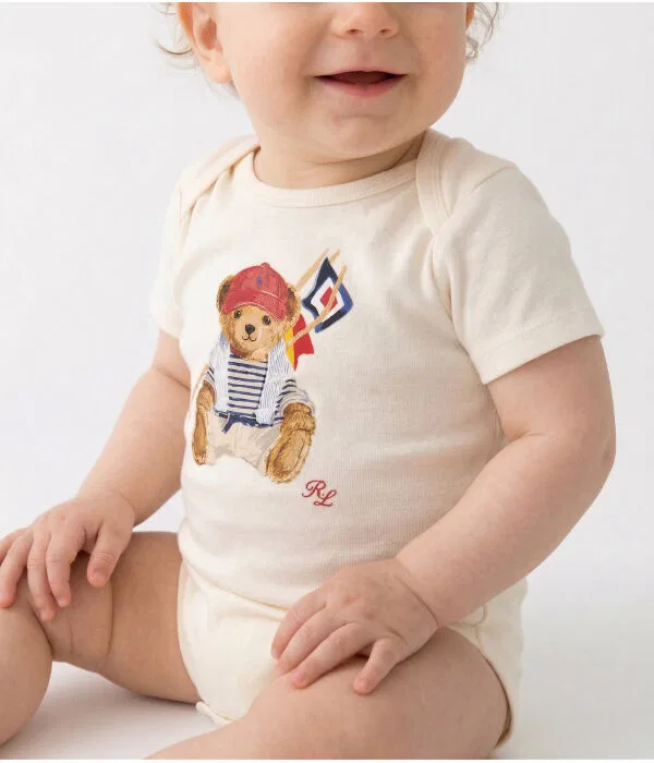 Детский комплект боди для девочек 2 штуки Polo Ralph Lauren, Crema — фото 3