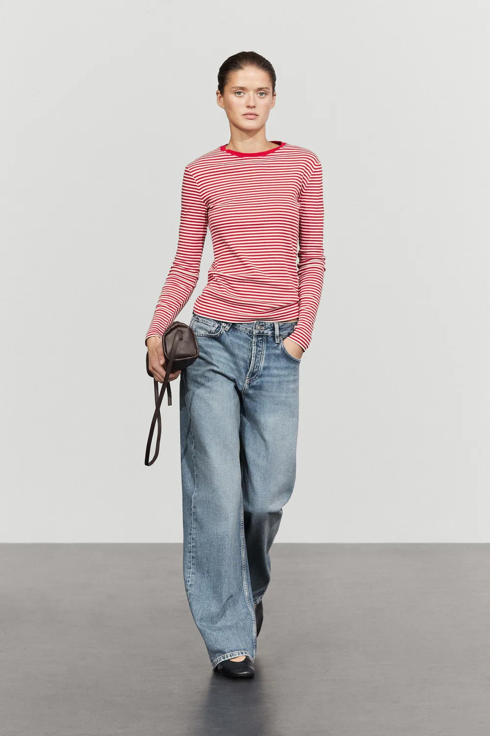 Лонгслив Massimo Dutti 100% Cotton Striped, красный — фото 3