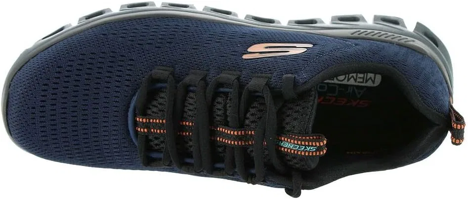 Мужские кроссовки Skechers Glide Step Fasting Up Lace-Up Oxford, Navy Mesh Orange Trim — фото 3
