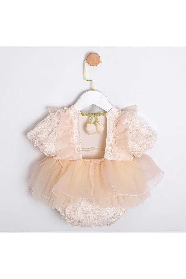 Детское боди для девочек кружевное Tulip back detailed baby girl romper Ministok, Ecru — фото 2