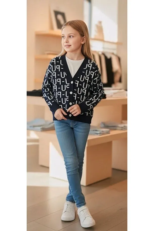 Детский вязаное кардиган с принтом Minimoda Kids, Navy Blue — фото 4